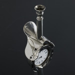 Victorian silver hunting horn clock