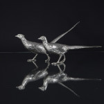 Pair of antique sterling silver pheasant models