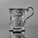 Early-Victorian embossed silver pint mug
