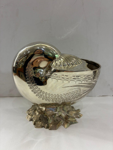 Antique silver-plated nautilus shell spoon warmer