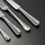 Set of antique Edwardian hand-forged 4-prong Rattail pattern silver cutlery for 24