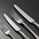 Set of antique Edwardian hand-forged 4-prong Rattail pattern silver cutlery for 24