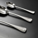 Set of antique Edwardian hand-forged 4-prong Rattail pattern silver cutlery for 24