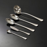 Set of antique Edwardian hand-forged 4-prong Rattail pattern silver cutlery for 24