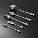 Set of antique Edwardian hand-forged 4-prong Rattail pattern silver cutlery for 24