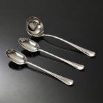 Set of antique Edwardian hand-forged 4-prong Rattail pattern silver cutlery for 24