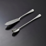 Set of antique Edwardian hand-forged 4-prong Rattail pattern silver cutlery for 24