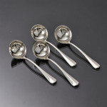 Set of antique Edwardian hand-forged 4-prong Rattail pattern silver cutlery for 24