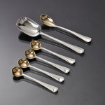 Set of antique Edwardian hand-forged 4-prong Rattail pattern silver cutlery for 24