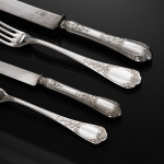 Antique 1st standard French La Regence pattern cutlery set for 12 in canteen