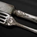 Antique 1st standard French La Regence pattern cutlery set for 12 in canteen