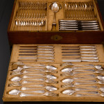 Antique 1st standard French La Regence pattern cutlery set for 12 in canteen