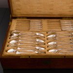 Antique 1st standard French La Regence pattern cutlery set for 12 in canteen