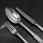 Set Queen's pattern sterling silver cutlery for 12 by George Adams