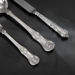 Set Queen's pattern sterling silver cutlery for 12 by George Adams