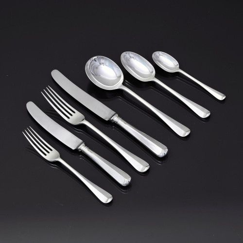Set of 20th-century antique hand-forged 4-prong Rattail sterling silver cutlery for 12