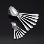 Set of 20th-century antique hand-forged 4-prong Rattail sterling silver cutlery for 12