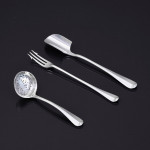 Set of 20th-century antique hand-forged 4-prong Rattail sterling silver cutlery for 12