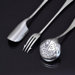 Set of 20th-century antique hand-forged 4-prong Rattail sterling silver cutlery for 12