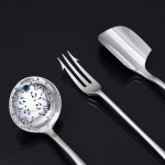 Set of 20th-century antique hand-forged 4-prong Rattail sterling silver cutlery for 12