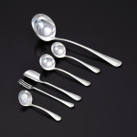 Set of 20th-century antique hand-forged 4-prong Rattail sterling silver cutlery for 12