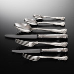 Set of early Victorian hand-forged King's Husk sterling silver cutlery for 12 in canteen