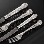 Set of early Victorian hand-forged King's Husk sterling silver cutlery for 12 in canteen