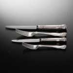 Set of early Victorian hand-forged King's Husk sterling silver cutlery for 12 in canteen