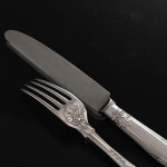 Set of early Victorian hand-forged King's Husk sterling silver cutlery for 12 in canteen