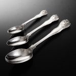 Set of early Victorian hand-forged King's Husk sterling silver cutlery for 12 in canteen