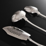 Set of early Victorian hand-forged King's Husk sterling silver cutlery for 12 in canteen