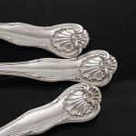 Set of early Victorian hand-forged King's Husk sterling silver cutlery for 12 in canteen