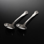 Set of early Victorian hand-forged King's Husk sterling silver cutlery for 12 in canteen