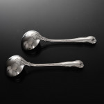 Set of early Victorian hand-forged King's Husk sterling silver cutlery for 12 in canteen