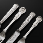 Set of Victorian hand-forged King's pattern sterling silver cutlery for 12