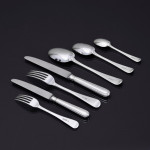 Set of hand-forged one-date-and-maker antique Featheredge pattern stering silver cutlery for 12