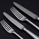 Set of hand-forged one-date-and-maker antique Featheredge pattern stering silver cutlery for 12