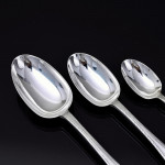 Set of hand-forged one-date-and-maker antique Featheredge pattern stering silver cutlery for 12