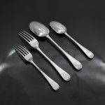 Set of hand-forged Victorian Rattail pattern sterling silver cutlery for 12