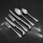 Set of hand-forged Victorian Rattail pattern sterling silver cutlery for 12