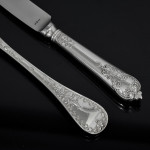 Rare set of Victorian hand-forged Paxton pattern sterling silver cutlery for 12