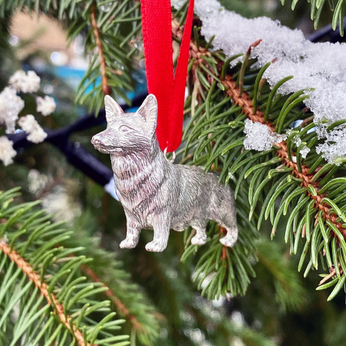 Silver corgi Christmas tree decoration