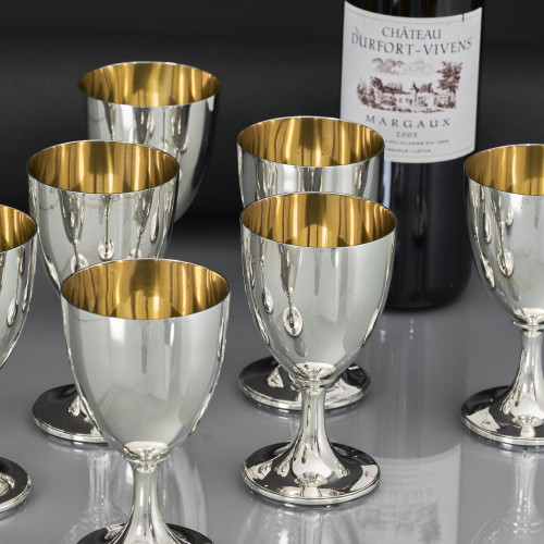 Set of eight gilt-lined sterling silver wine goblets