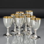 Set of eight gilt-lined sterling silver wine goblets