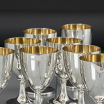 Set of eight gilt-lined sterling silver wine goblets