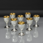 Set of eight gilt-lined sterling silver wine goblets