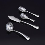 Set of antique hand-forged Rattail pattern sterling silver cutlery for 12