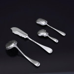 Set of antique hand-forged Rattail pattern sterling silver cutlery for 12