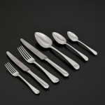 Set of George III hand-forged Old English sterling silver cutlery for 12