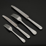 Set of George III hand-forged Old English sterling silver cutlery for 12